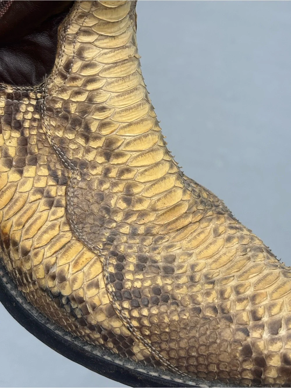 Remington Men’s Yellow Python-Print Western Boots with Dark Brown Shaft